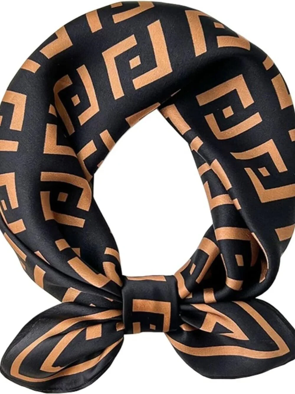 Women's Black Brown Scarf for Hair Digital Printed Headscarf Silk